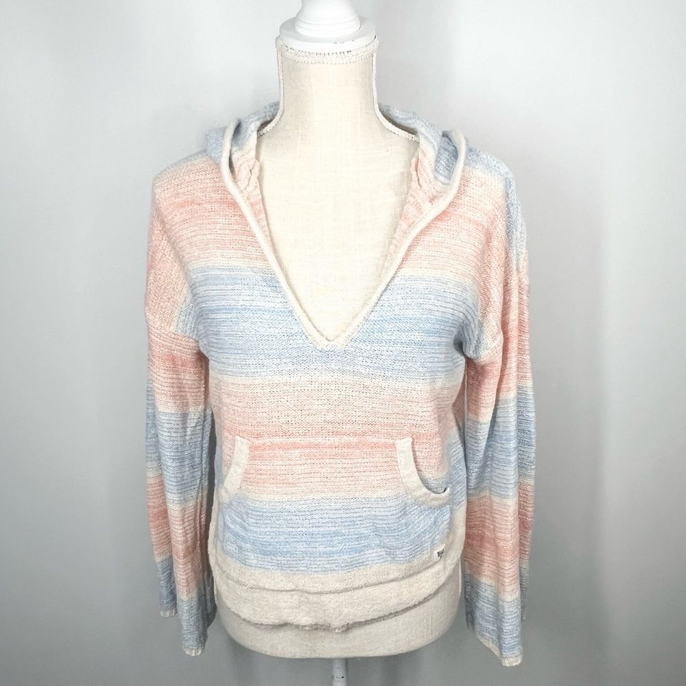 Billabong Baja Beach Hooded Striped Pullover Sweater Medium Boho Beachy